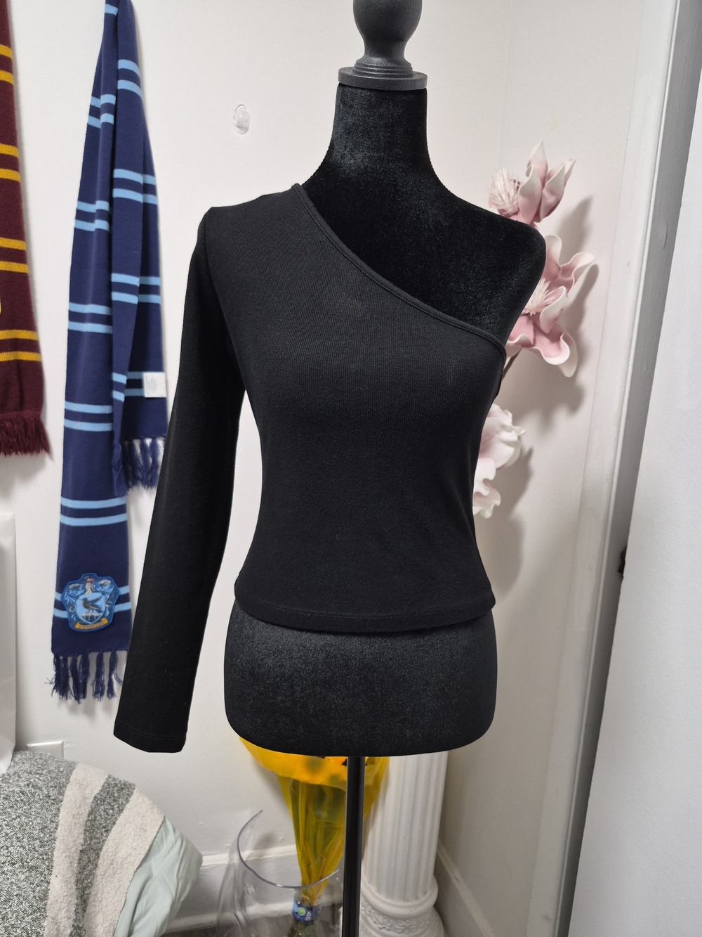 Anthropologie Black One-Shoulder Long-Sleeve Top
